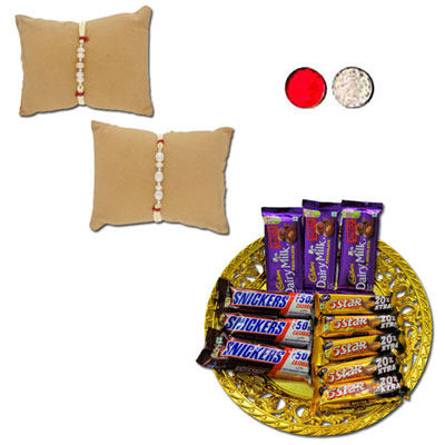 "Symphony Pearls Rakhi Combo - JPRAK-23-06( 2 Rakhis),  Choco Thali - code RC07 - Click here to View more details about this Product